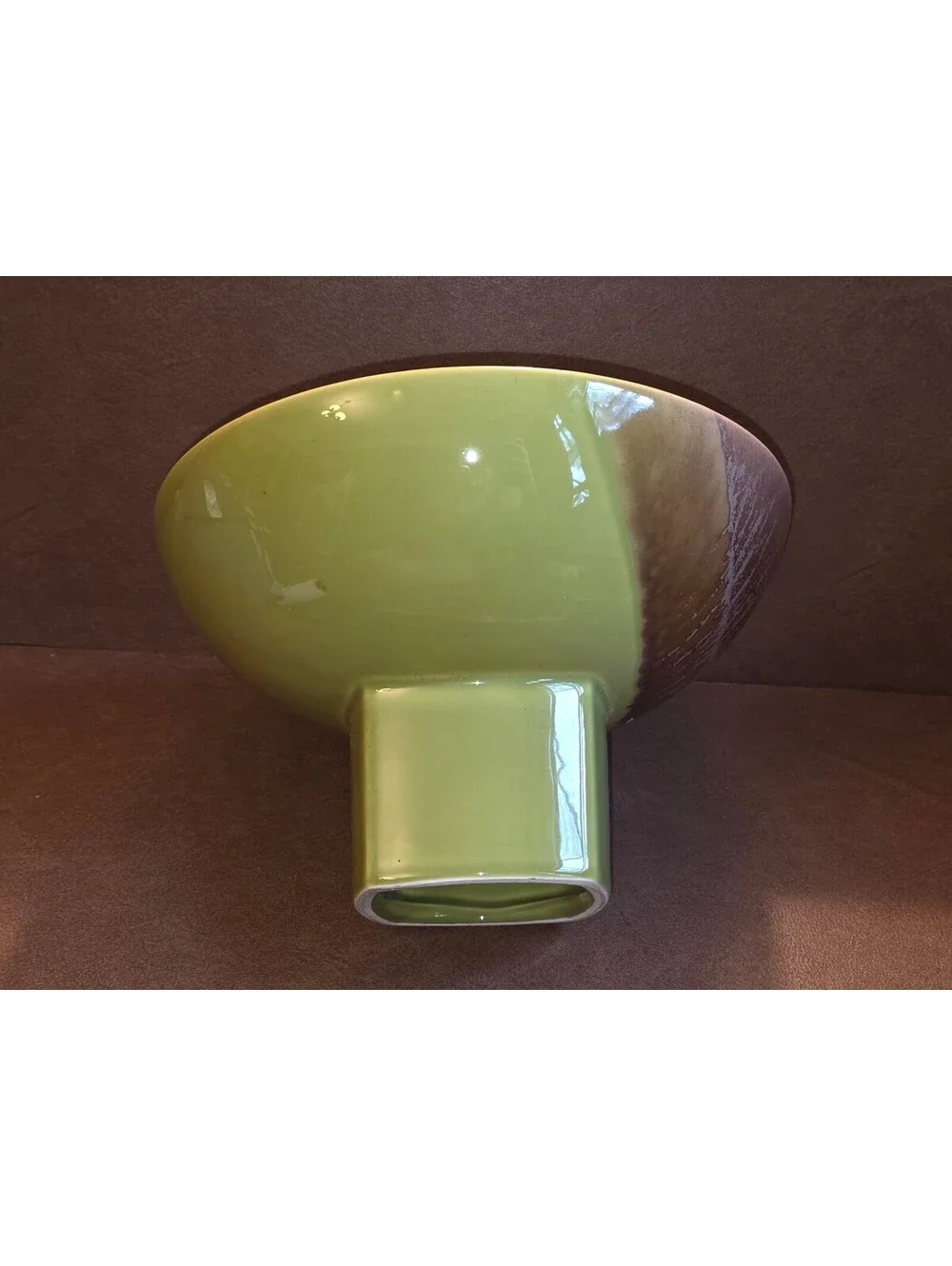 Destinos S.A. Ceramic Pedestal Bowl Portugal Green & Brown Glaze
